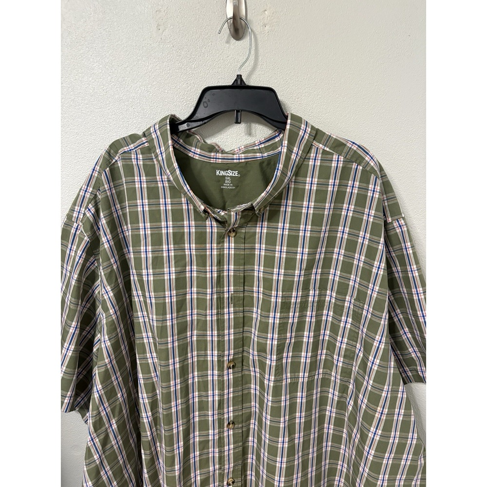 KING SIZE Men's Button Up Short Sleeve Shirt 5XL Green Plaid